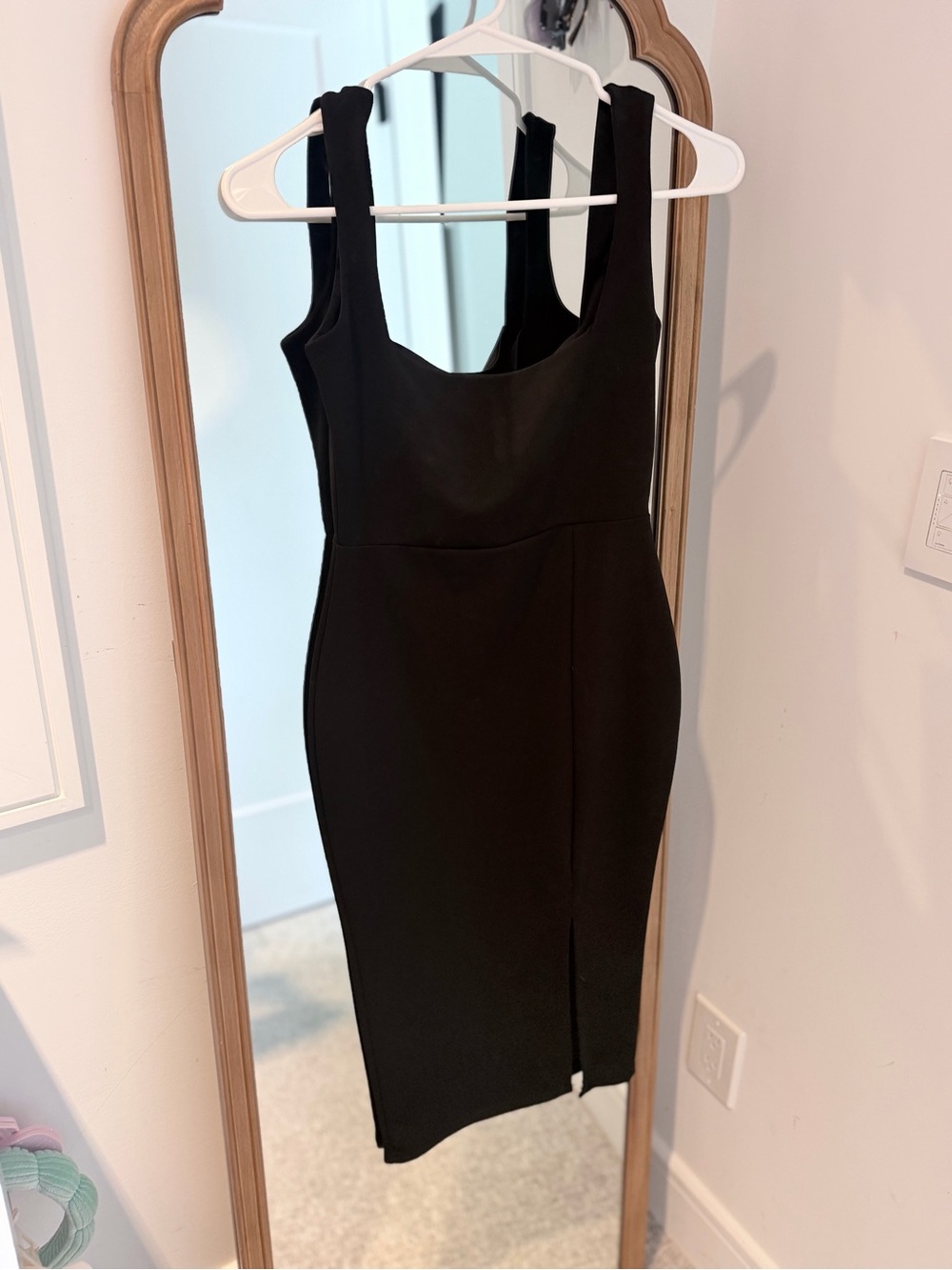 Nasty Gal squaring to go Black Midi Sheath Dress with Front Slit
